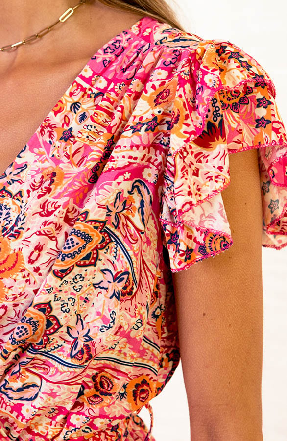 V-hals Maxi Jurk Boho Christine Fuchsia – shoparchief — foto 4