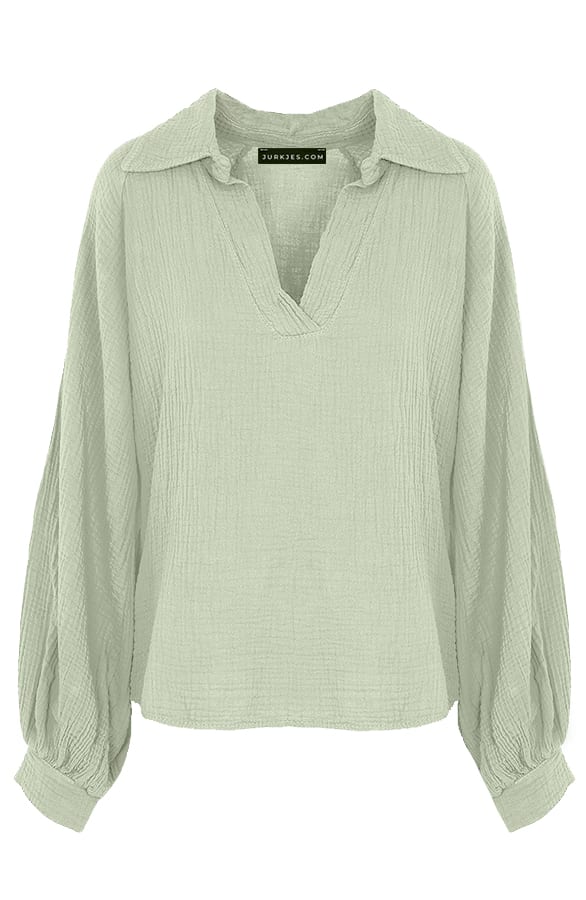 Katoenen Oversized V-hals Blouse Yenthe Army – shoparchief