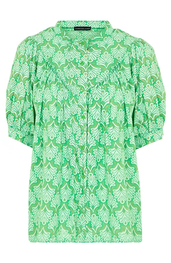 Print Blouse Met Pofmouwen Bianca Groen – shoparchief