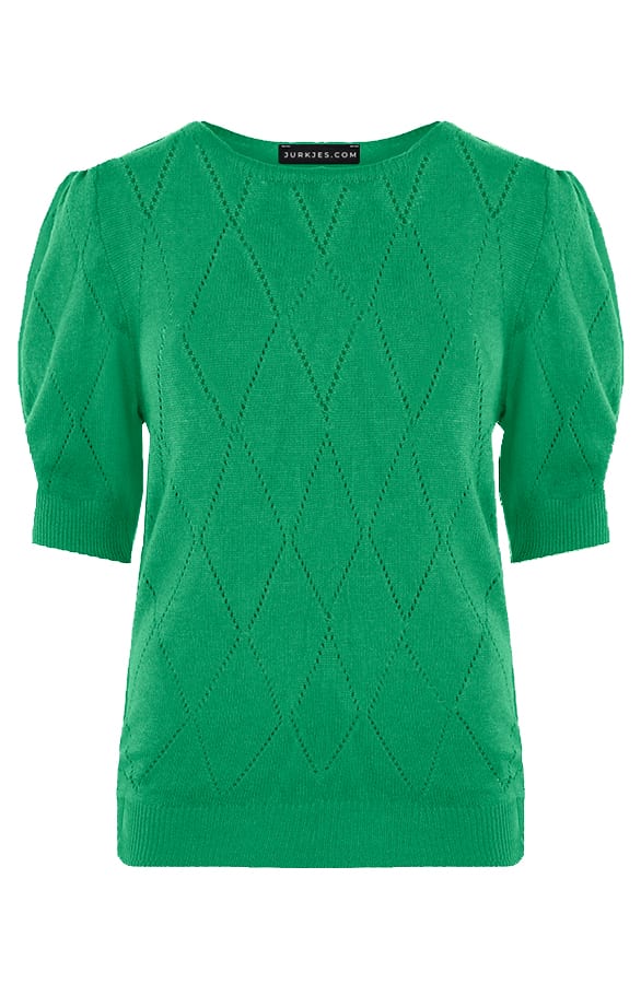 Zachtgebreide Ruitjes Top Yaela Bright Green – shoparchief