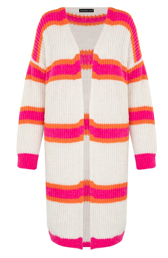 Gebreid Strepen Midi Vest Daisy Fuchsia Oranje – shoparchief
