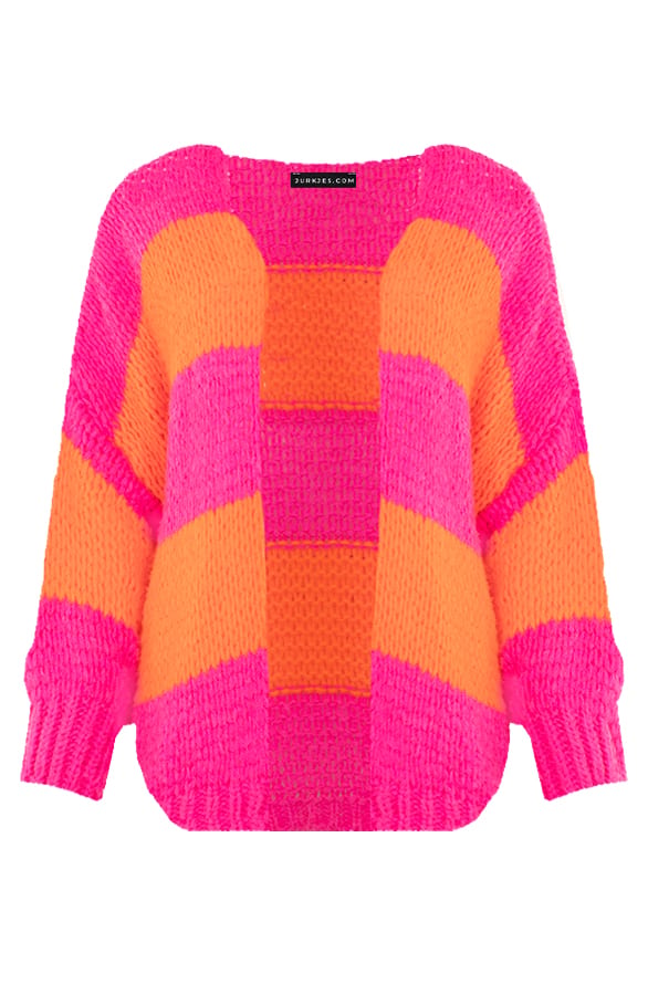 Gebreid Strepen Vest Kristy Fluor Roze Oranje – shoparchief