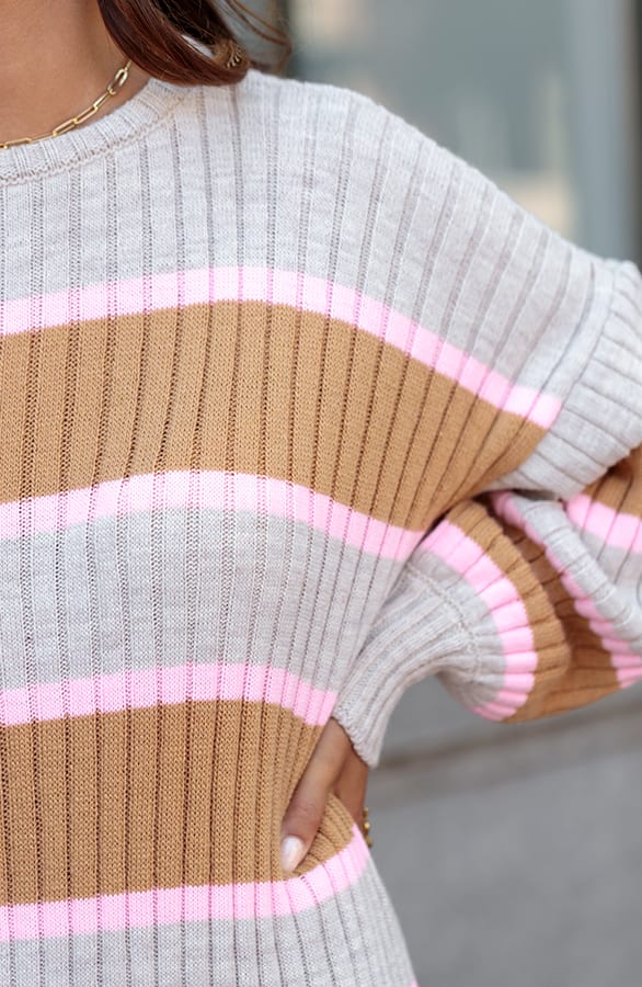 Gestreepte Sweater Dress Tracy Beige Roze – shoparchief — foto 5