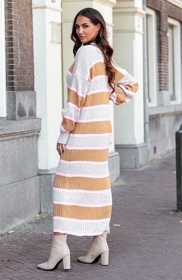 Gestreepte Sweater Dress Tracy Beige Roze – shoparchief — foto 3