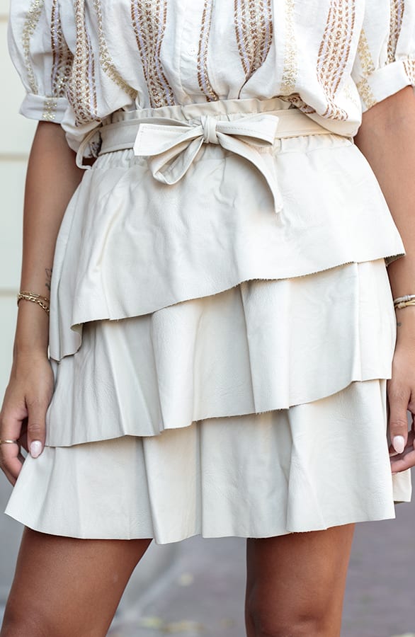 Jolie Leren Ruffle Rok Beige – shoparchief — foto 8