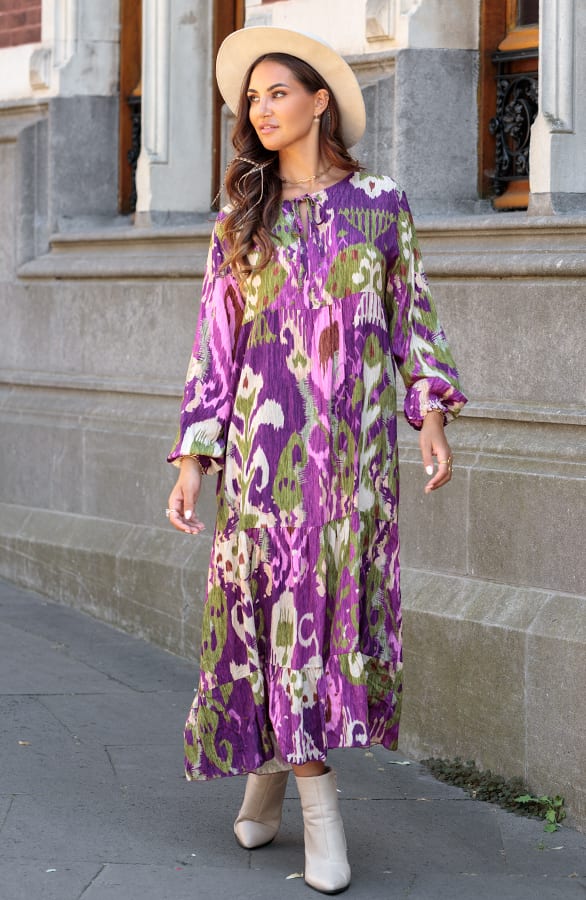 Luxe Print Maxi Jurk Lima Magenta – shoparchief