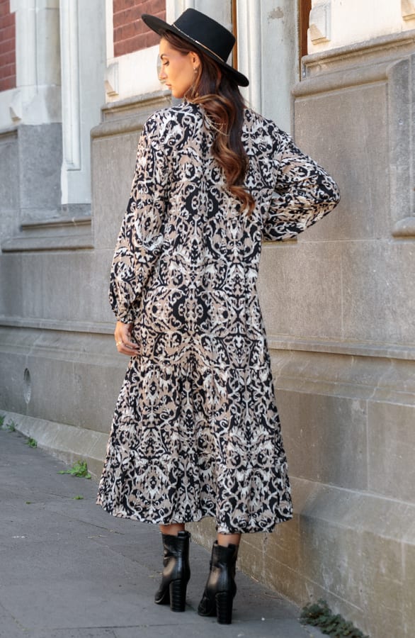 Luxe Print Maxi Jurk Lima Zwart Beige – shoparchief — foto 5