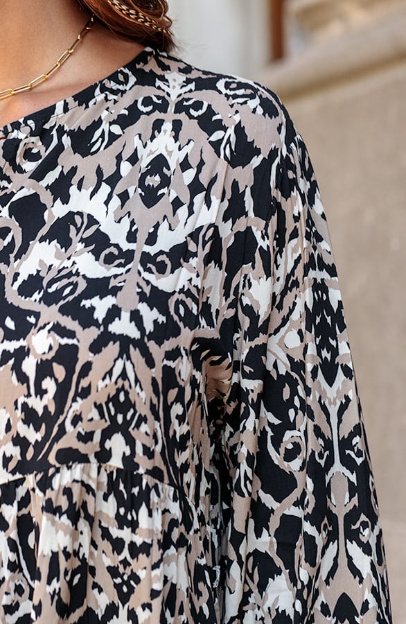 Luxe Print Maxi Jurk Lima Zwart Beige – shoparchief — foto 6