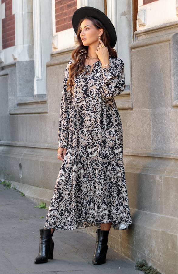 Luxe Print Maxi Jurk Lima Zwart Beige – shoparchief — foto 3