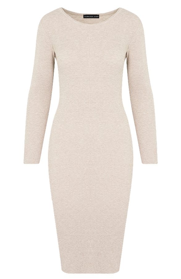 Ribstof Jurk Met Ronde Hals Serena Offwhite – shoparchief