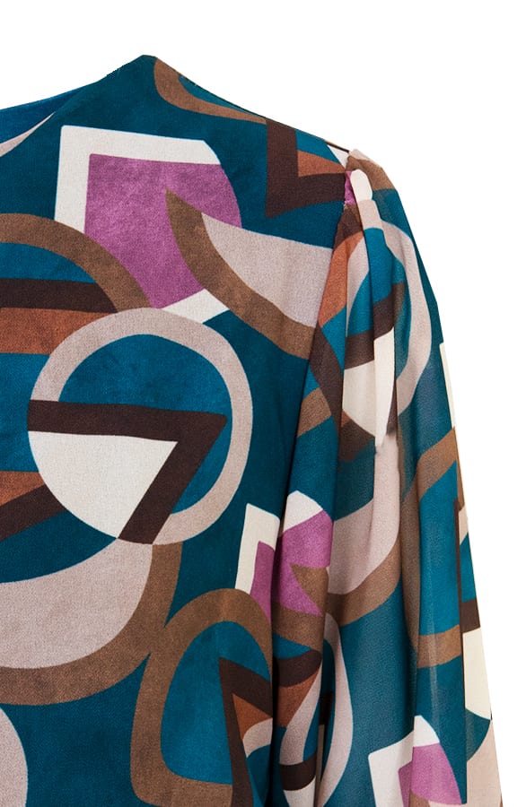 Ruches Retro Print Jurk Rosan Petrol – shoparchief — foto 6