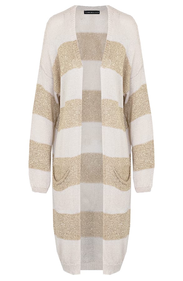 Strepen Lurex Midi Vest Nena Goud Beige – shoparchief