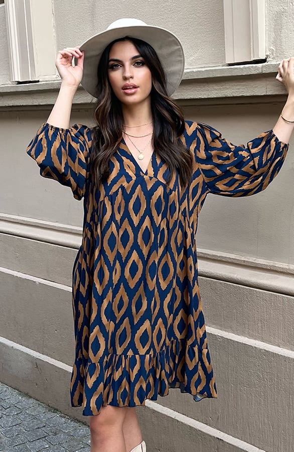 Aztec Jurk Chelby Blauw Camel – shoparchief