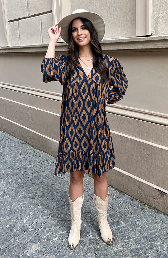Aztec Jurk Chelby Blauw Camel – shoparchief — foto 3