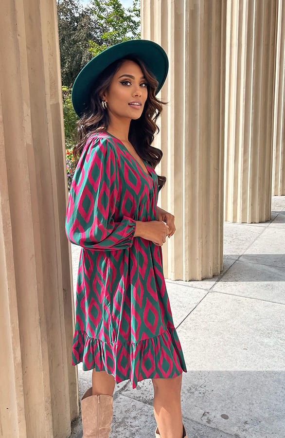 Aztec Jurk Chelby Groen Roze – shoparchief — foto 3