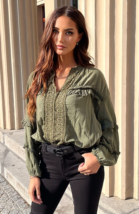 Bohemian Ruffle Blouse Gabriella Army – shoparchief