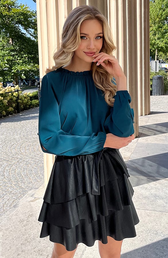 Detailed Sleeve Blouse Meike Petrol – shoparchief — foto 3