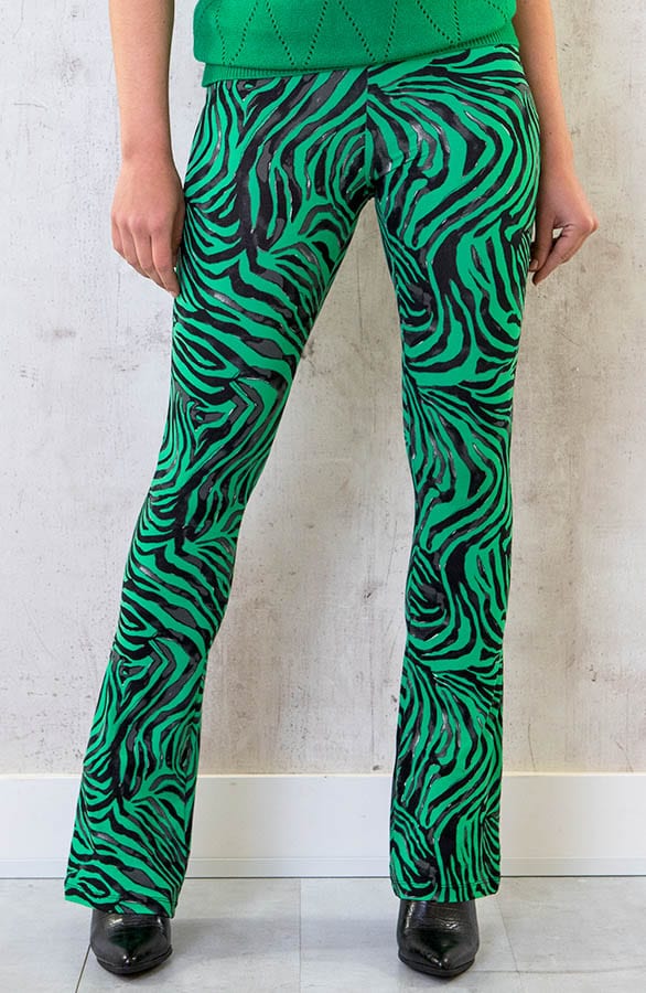 Janine Flared Broek Zebraprint Bright Green – shoparchief — foto 2