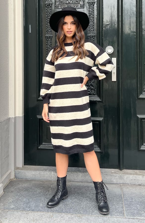 Gebreide Jurk Met Strepen Charley Zwart – shoparchief — foto 3