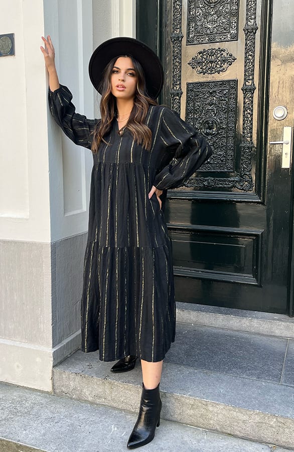Gold Detail Dress Febe Black – shoparchief