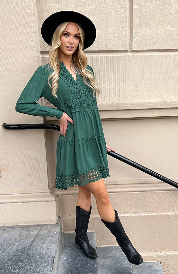 Jurk Met Broderie Patroon Linsie Smaragd – shoparchief — foto 4