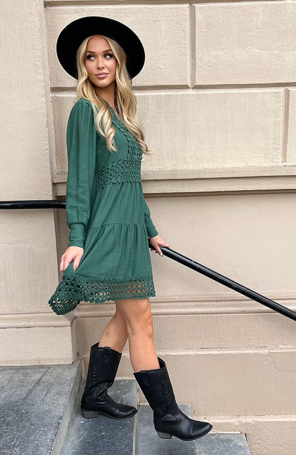 Jurk Met Broderie Patroon Linsie Smaragd – shoparchief — foto 5