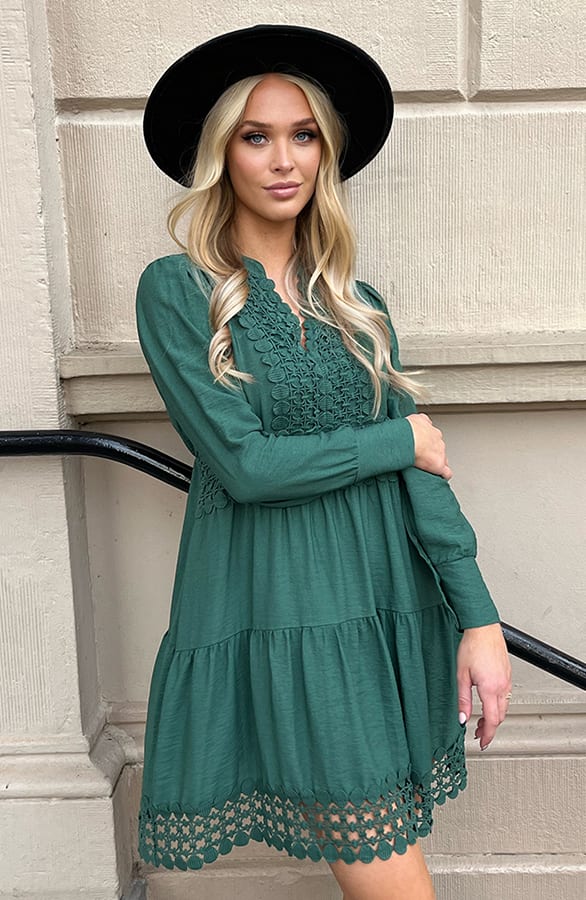 Jurk Met Broderie Patroon Linsie Smaragd – shoparchief — foto 2