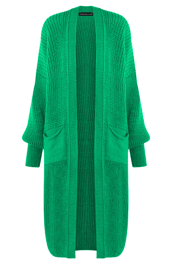 Lang Gebreid Vest Molly Bright Green – shoparchief