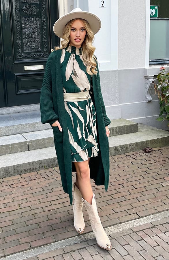 Lang Gebreid Vest Molly Smaragd – shoparchief