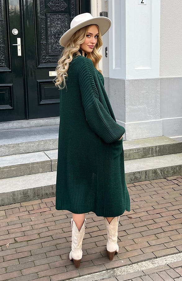 Lang Gebreid Vest Molly Smaragd – shoparchief — foto 4