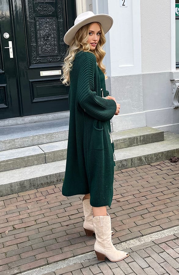 Lang Gebreid Vest Molly Smaragd – shoparchief — foto 3