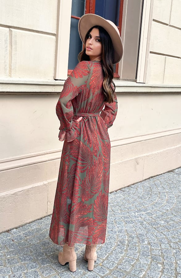 Lange Jurk Met Bladeren Cassie Army – shoparchief — foto 7