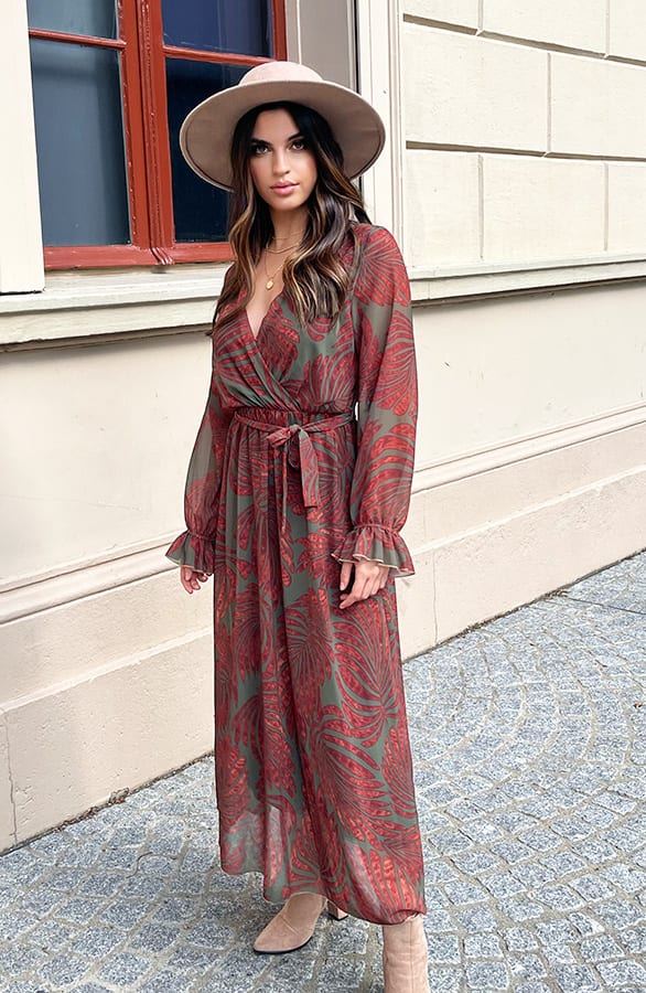 Lange Jurk Met Bladeren Cassie Army – shoparchief — foto 4