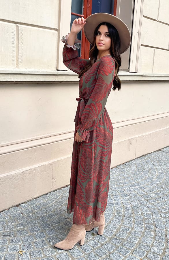 Lange Jurk Met Bladeren Cassie Army – shoparchief — foto 5
