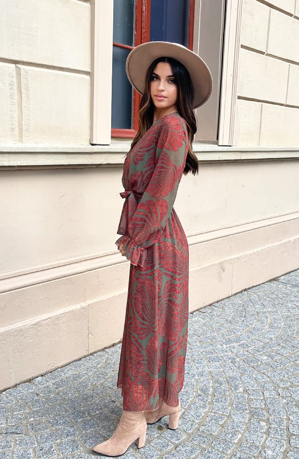 Lange Jurk Met Bladeren Cassie Army – shoparchief — foto 6