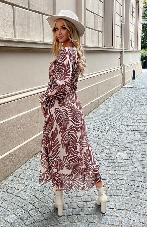 Lange Jurk Met Bladeren Cassie Beige – shoparchief — foto 5