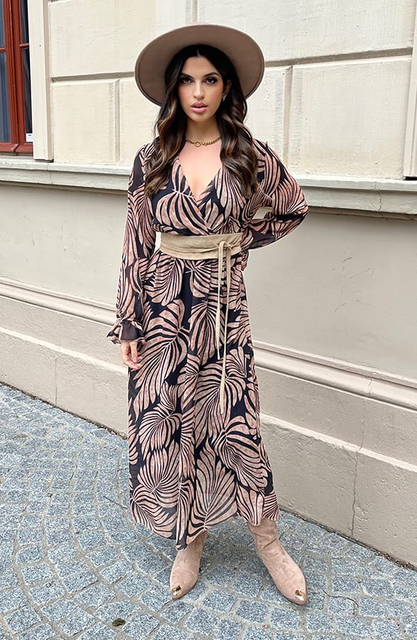 Lange Jurk Met Bladeren Cassie Zwart – shoparchief — foto 4