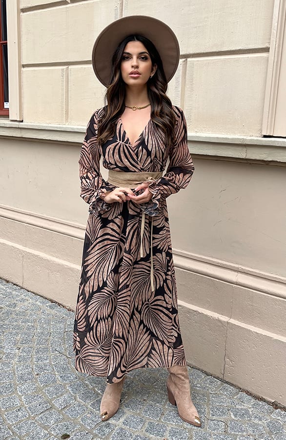 Lange Jurk Met Bladeren Cassie Zwart – shoparchief — foto 8
