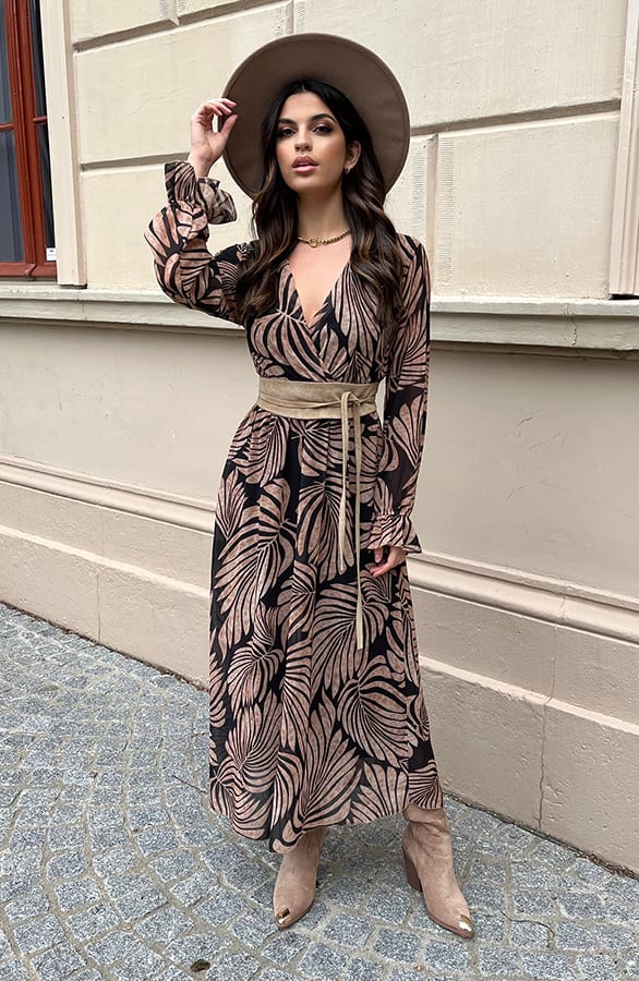 Lange Jurk Met Bladeren Cassie Zwart – shoparchief — foto 2