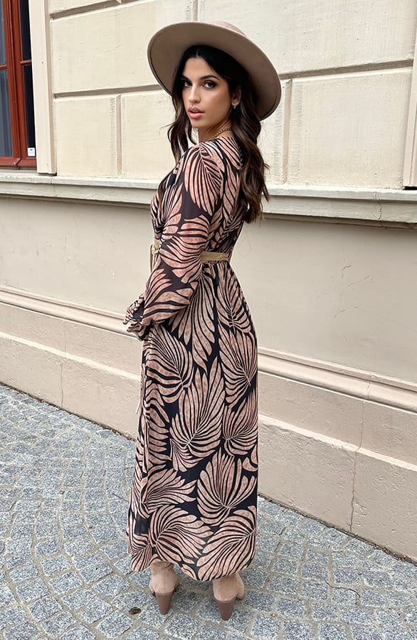 Lange Jurk Met Bladeren Cassie Zwart – shoparchief — foto 6
