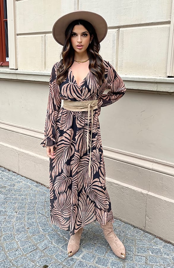 Lange Jurk Met Bladeren Cassie Zwart – shoparchief — foto 7
