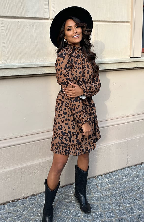 Leopard Print Col Jurk Roxy Camel – shoparchief — foto 6