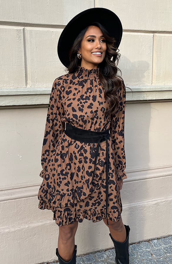 Leopard Print Col Jurk Roxy Camel – shoparchief — foto 3