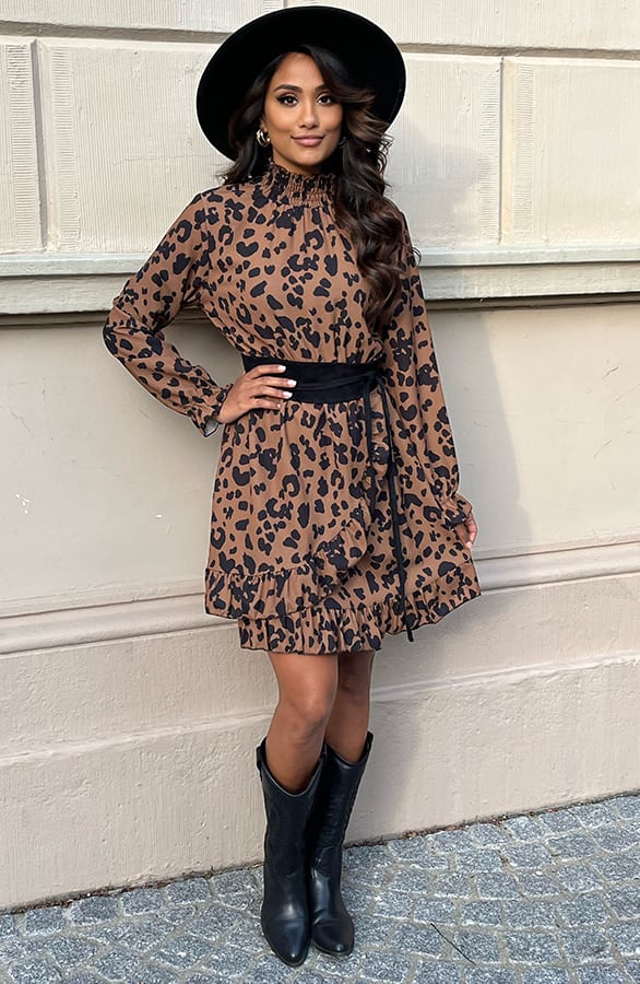 Leopard Print Col Jurk Roxy Camel – shoparchief — foto 8