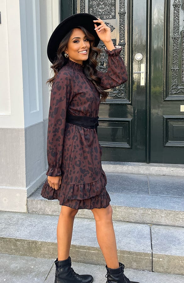 Leopard Print Col Jurk Roxy Cognac – shoparchief — foto 3