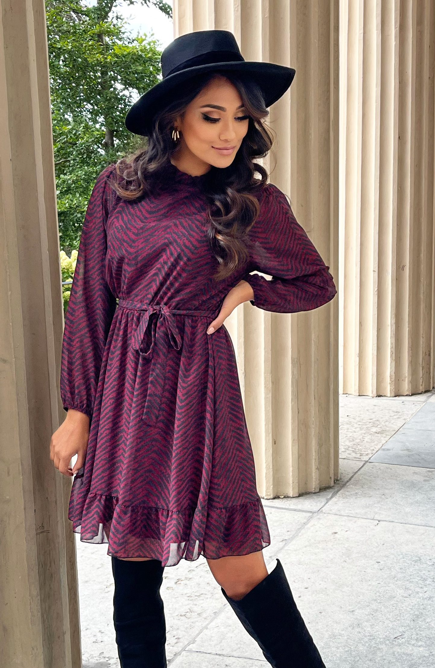 Limited Print Jurk Yade Bordeaux – shoparchief