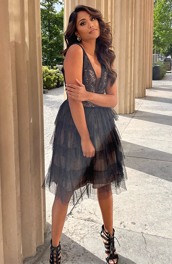 Luxury Tule Kanten Jurk Lylian Zwart – shoparchief — foto 3