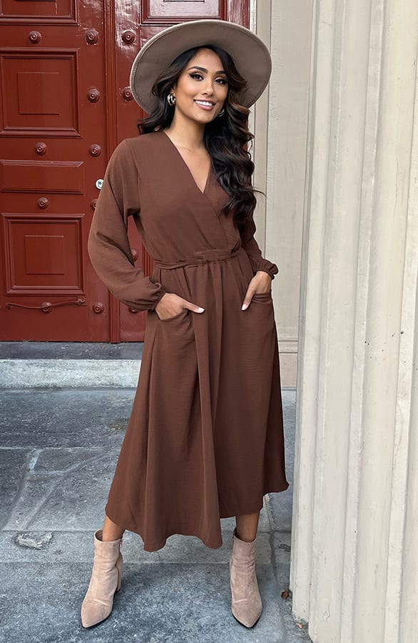 Midi Jurk Met Zakken Leah Choco – shoparchief — foto 3