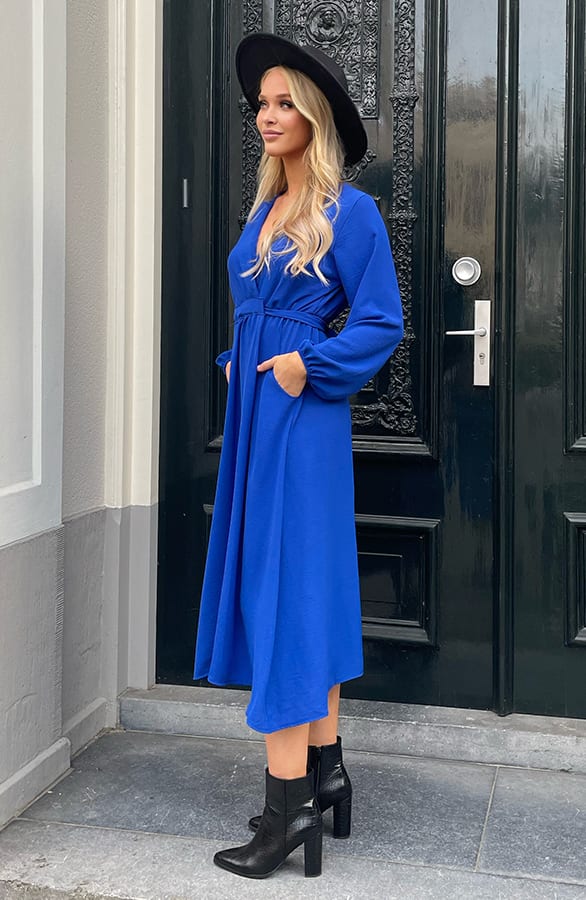 Midi Jurk Met Zakken Leah Kobalt – shoparchief — foto 8