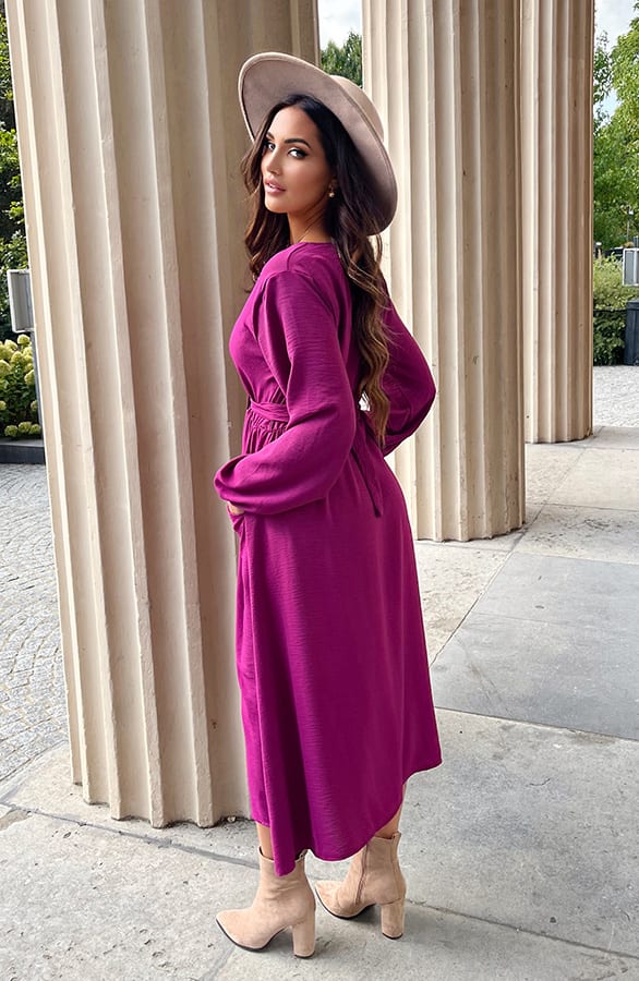 Midi Jurk Met Zakken Leah Magenta – shoparchief — foto 3